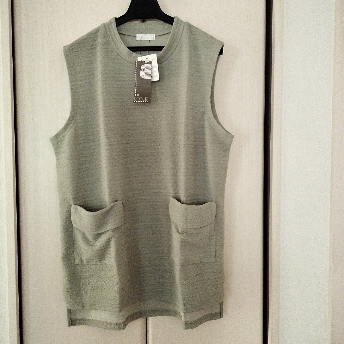 新品【M～Lサイズ】ECOLE レディース ミセス チュニックベスト ノースリーブ 重ね着に ポケット付き 関西ファッション連合 455163 ③_画像1