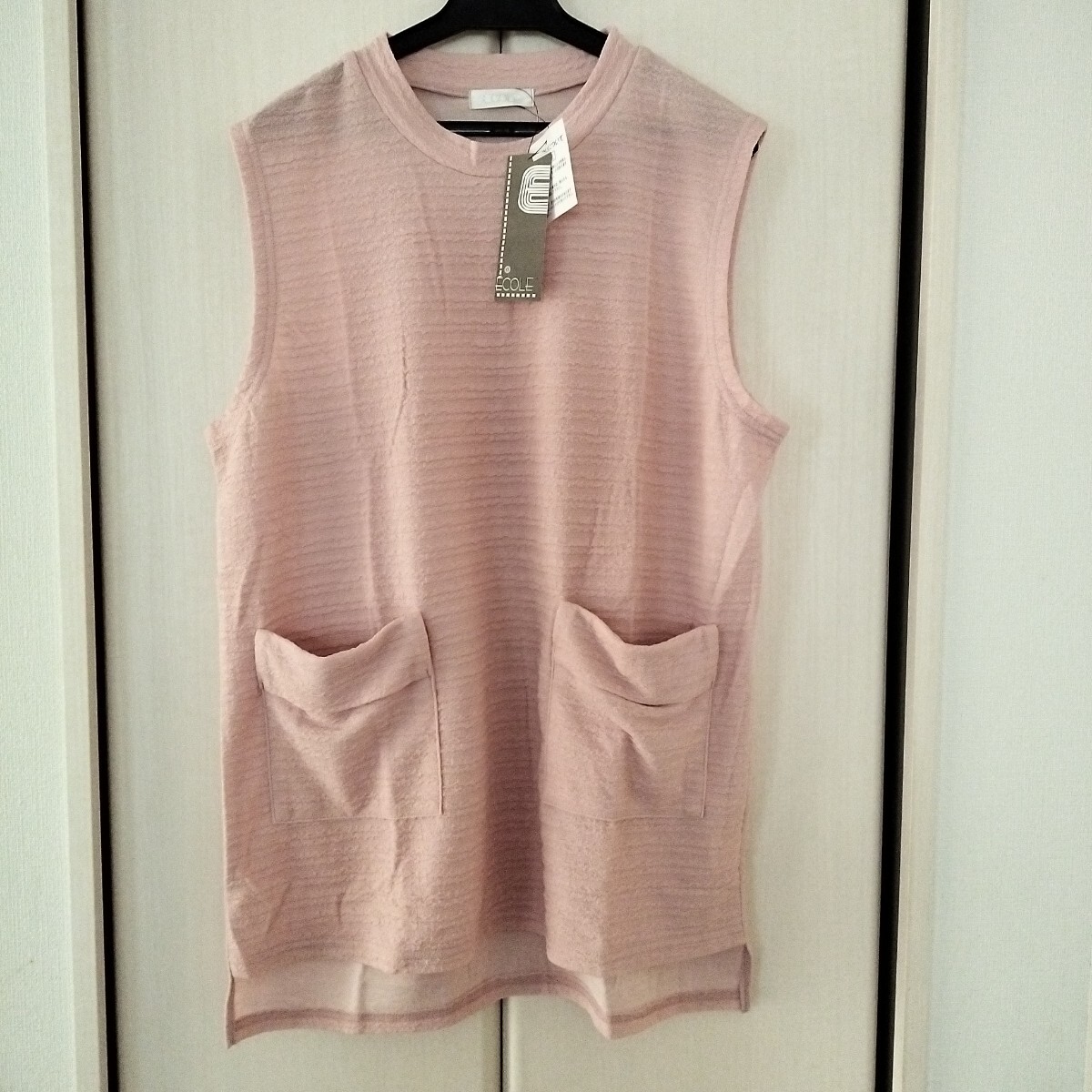 新品【M~Lサイズ】ECOLE レディース ミセス チュニックベスト ノースリーブ 重ね着に ポケット付き 関西ファッション連合 455163 ピンク_画像1