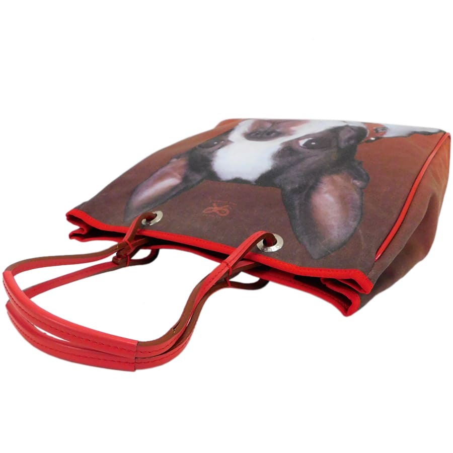 アニヤハインドマーチ ハンドバッグ キャンバス×エナメル レッド系 犬モチーフ 手提げ ANYA HINDMARCH_画像4