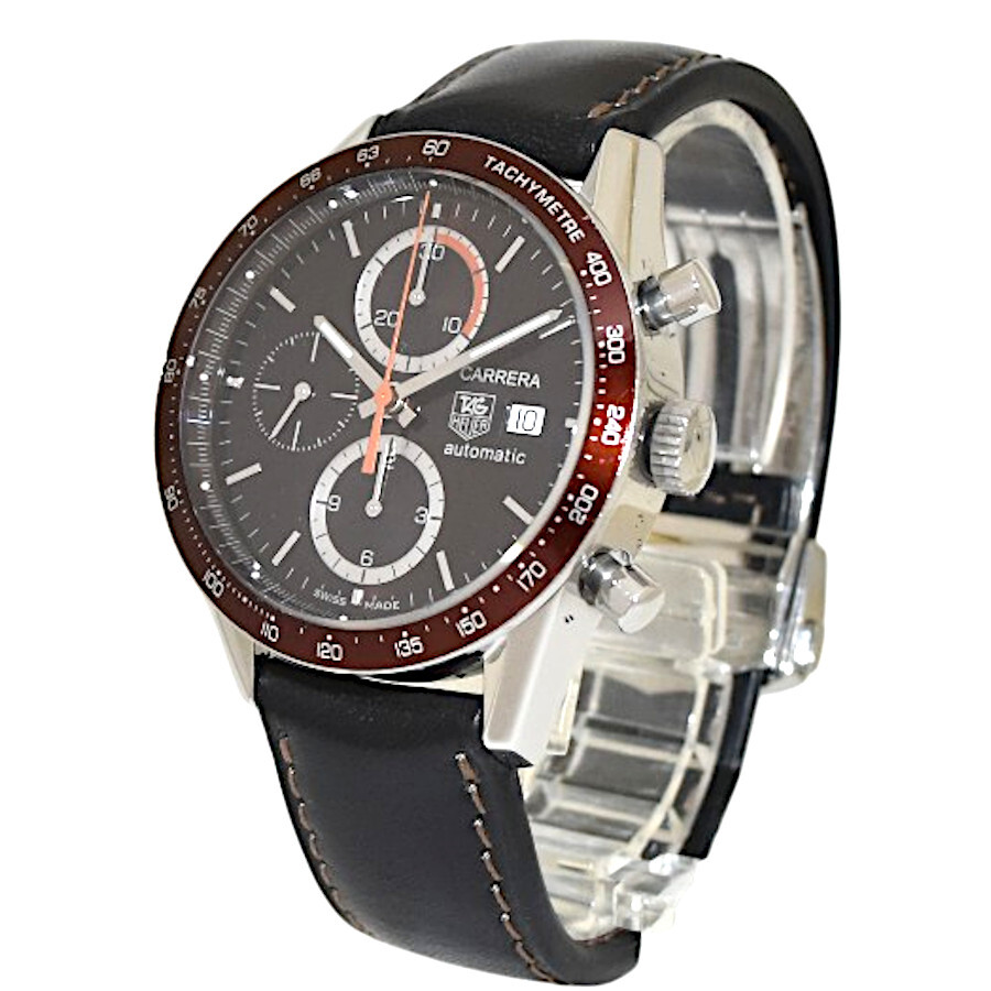 タグホイヤー 腕時計 ニューカレラ クロノグラフ 自動巻き レザーベルト CV2013.FC6206 メンズ ブラック文字盤 TAG HEUER_画像1