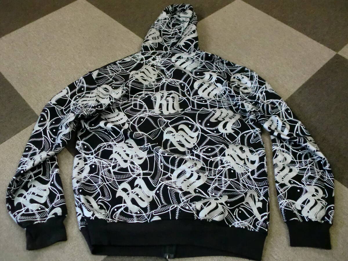 90s00s Rocawear 総柄 パーカ XL 黒 シルバー ロカウェア ジップアップ ヴィンテージ オールド フーディー ストリート JAY-Z ヒップホップ_画像2