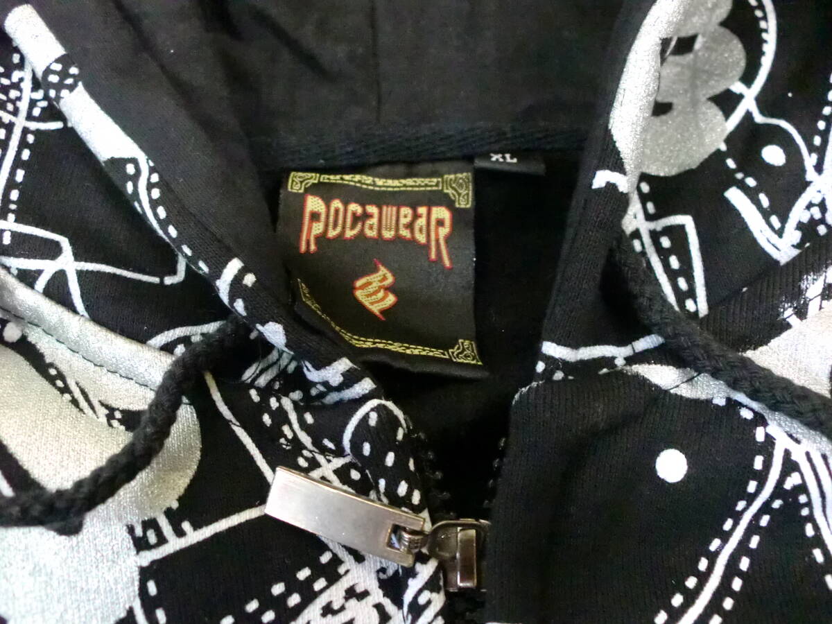 90s00s Rocawear 総柄 パーカ XL 黒 シルバー ロカウェア ジップアップ ヴィンテージ オールド フーディー ストリート JAY-Z ヒップホップ_画像3