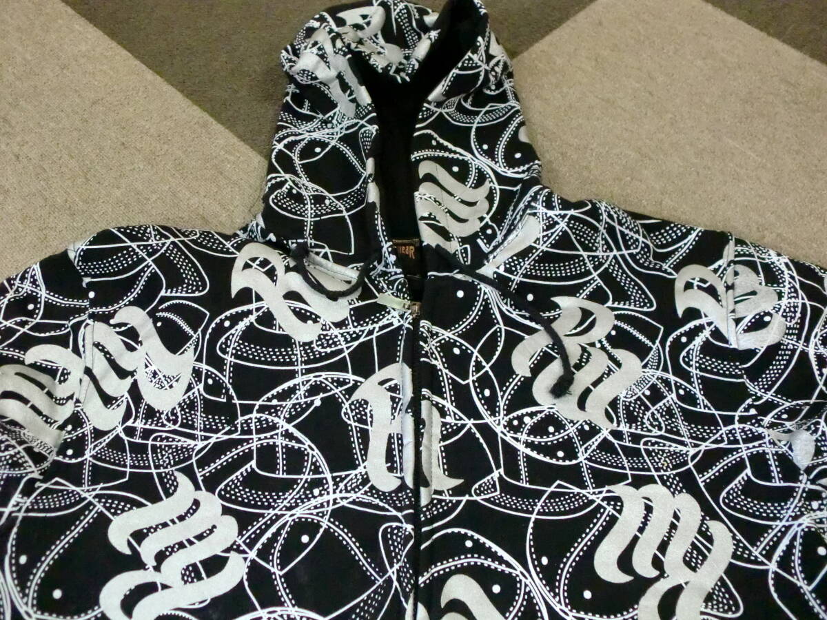90s00s Rocawear 総柄 パーカ XL 黒 シルバー ロカウェア ジップアップ ヴィンテージ オールド フーディー ストリート JAY-Z ヒップホップ_画像5