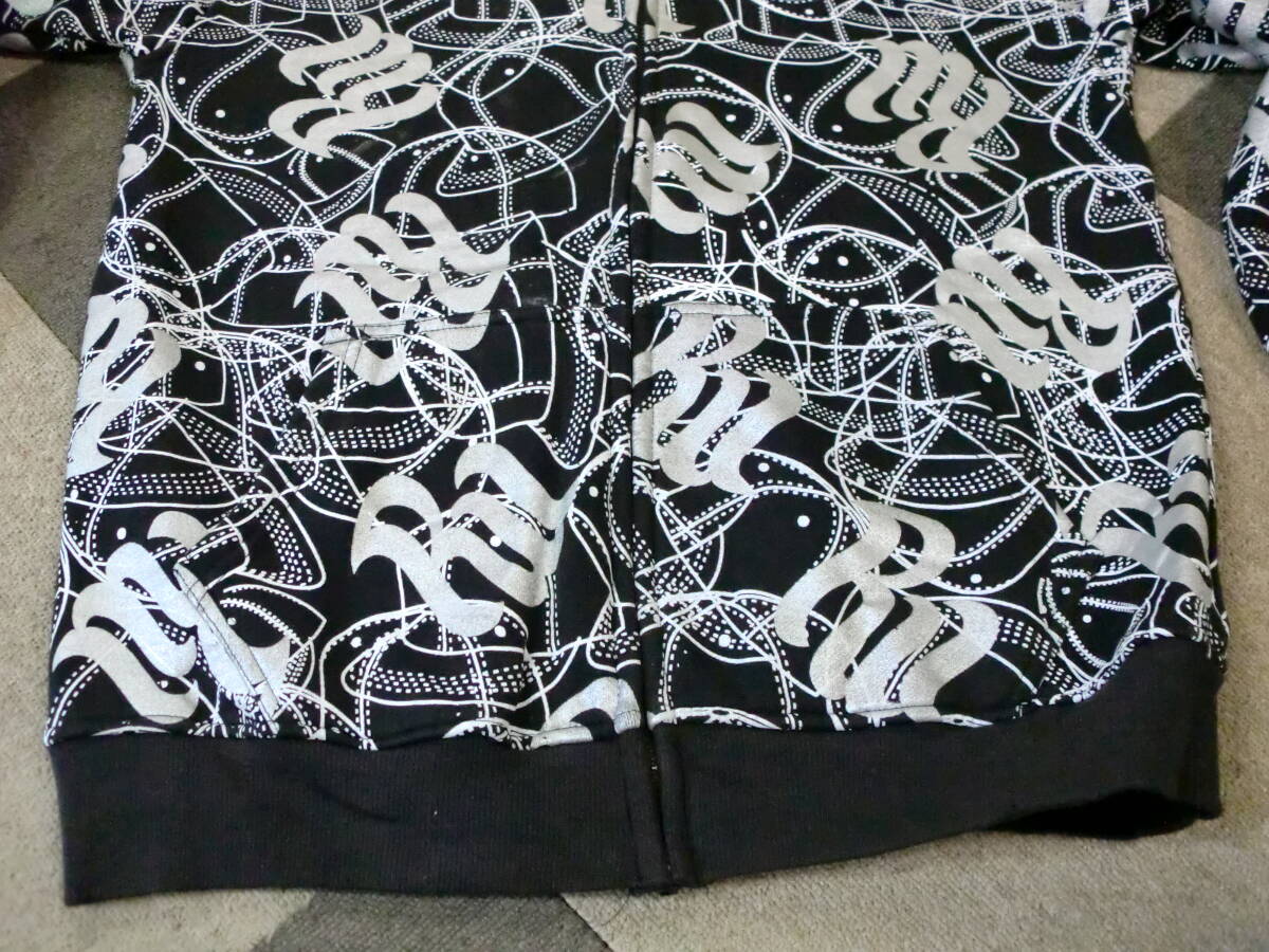 90s00s Rocawear 総柄 パーカ XL 黒 シルバー ロカウェア ジップアップ ヴィンテージ オールド フーディー ストリート JAY-Z ヒップホップ_画像6