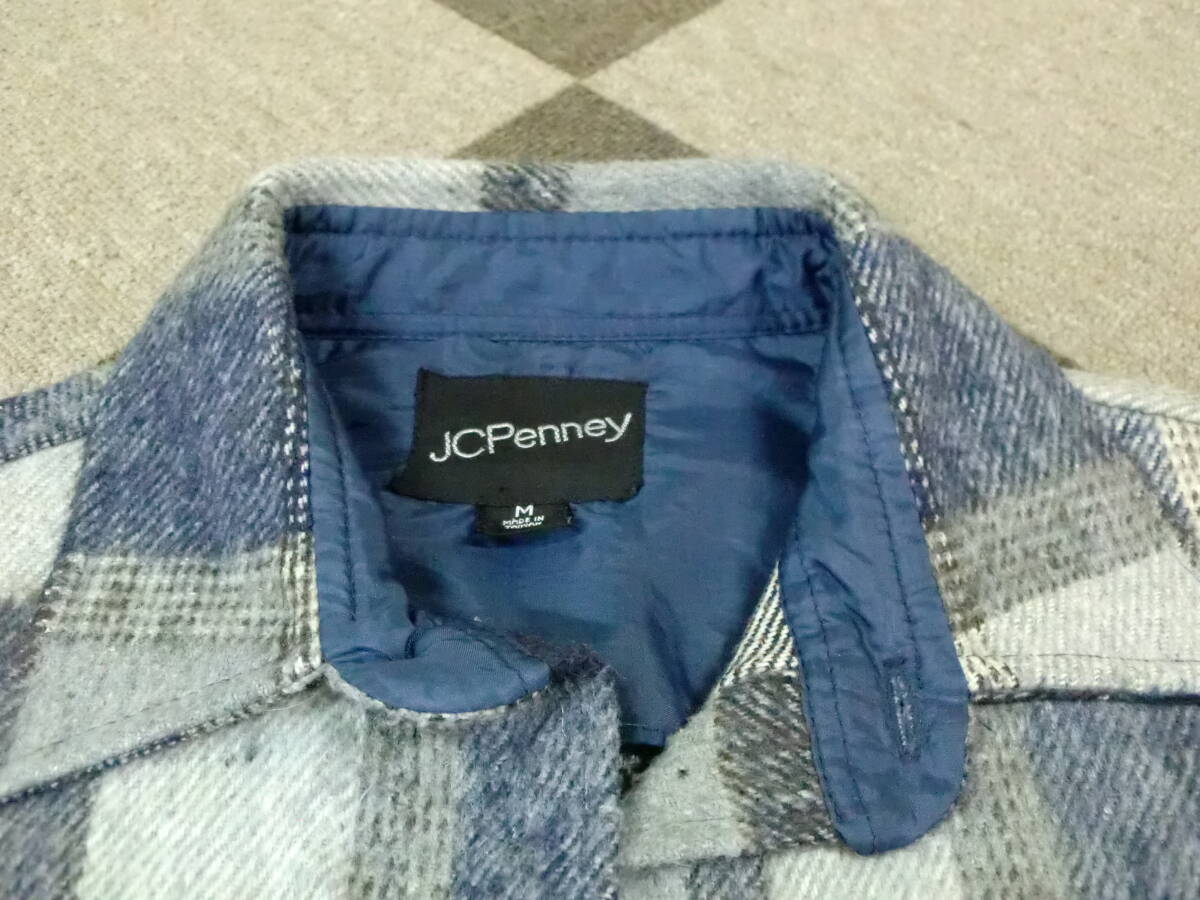 80s JCPenny CPOシャツ M ネルシャツ ヴィンテージ チェック アメカジ ペニーズ ストアブランド シャツ 錨ボタン 紺グレー白_画像4