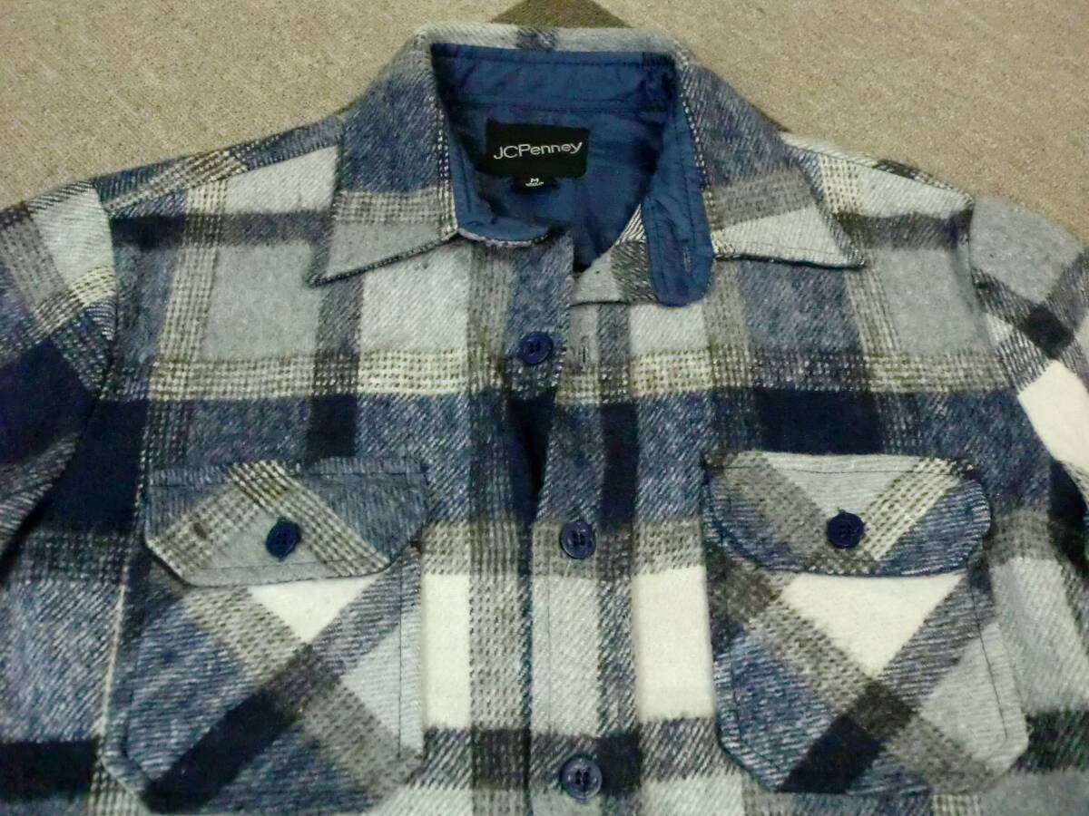 80s JCPenny CPOシャツ M ネルシャツ ヴィンテージ チェック アメカジ ペニーズ ストアブランド シャツ 錨ボタン 紺グレー白_画像5