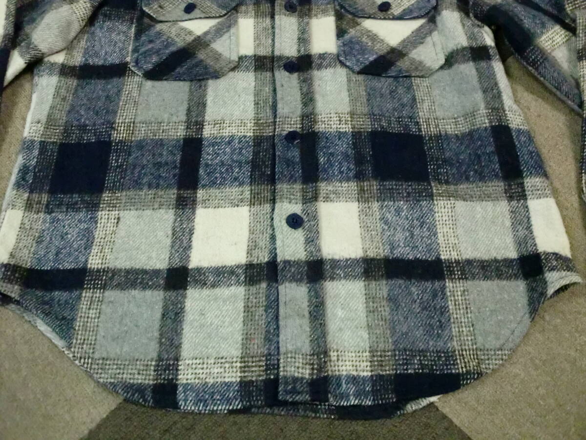 80s JCPenny CPOシャツ M ネルシャツ ヴィンテージ チェック アメカジ ペニーズ ストアブランド シャツ 錨ボタン 紺グレー白_画像7