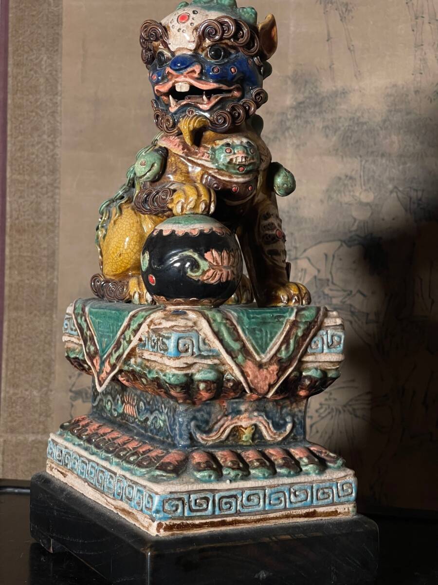 石湾陶瓷「多色釉 狛犬（獅子）」一対 年代推定：明代中期〜明末（16〜17世紀）_画像2