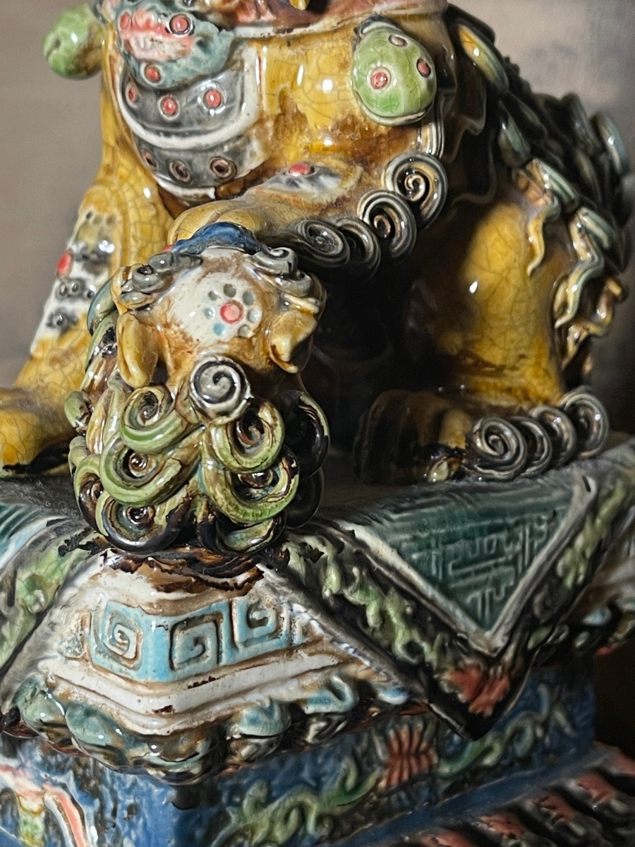 石湾陶瓷「多色釉 狛犬（獅子）」一対 年代推定：明代中期〜明末（16〜17世紀）_画像8