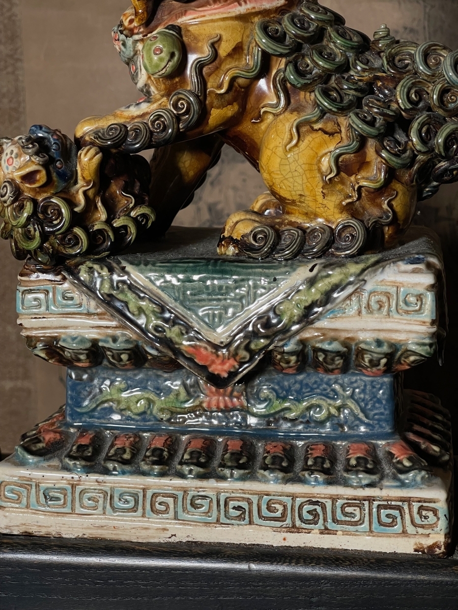 石湾陶瓷「多色釉 狛犬（獅子）」一対 年代推定：明代中期〜明末（16〜17世紀）_画像9