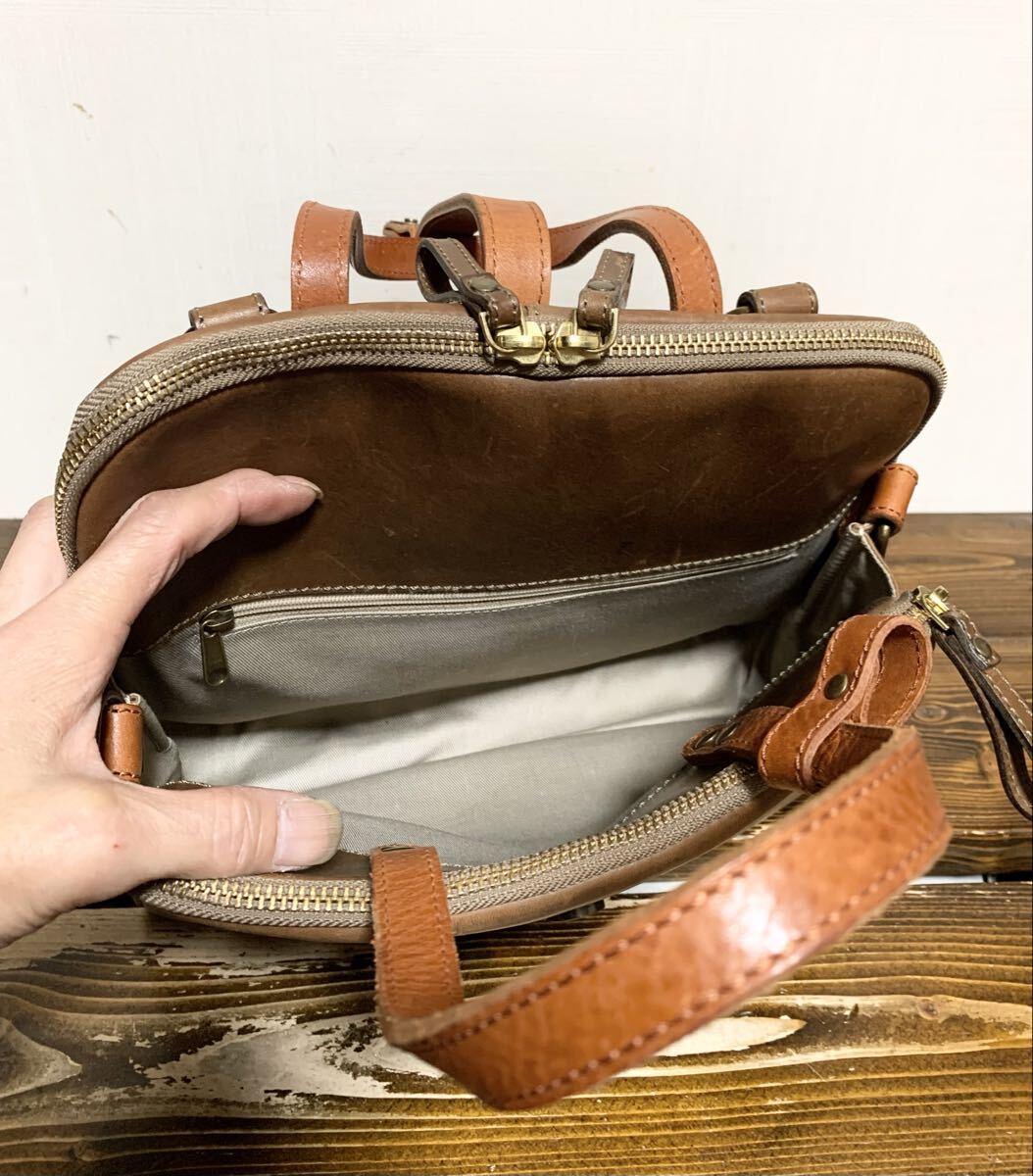 美品:Seagull ship(シーガルシップ).レザー2WAY バッグ(リュック/ショルダー/トート/タンニンなめし.上質.牛革/W ZIP/H23W28D9/vasco slow)_画像8