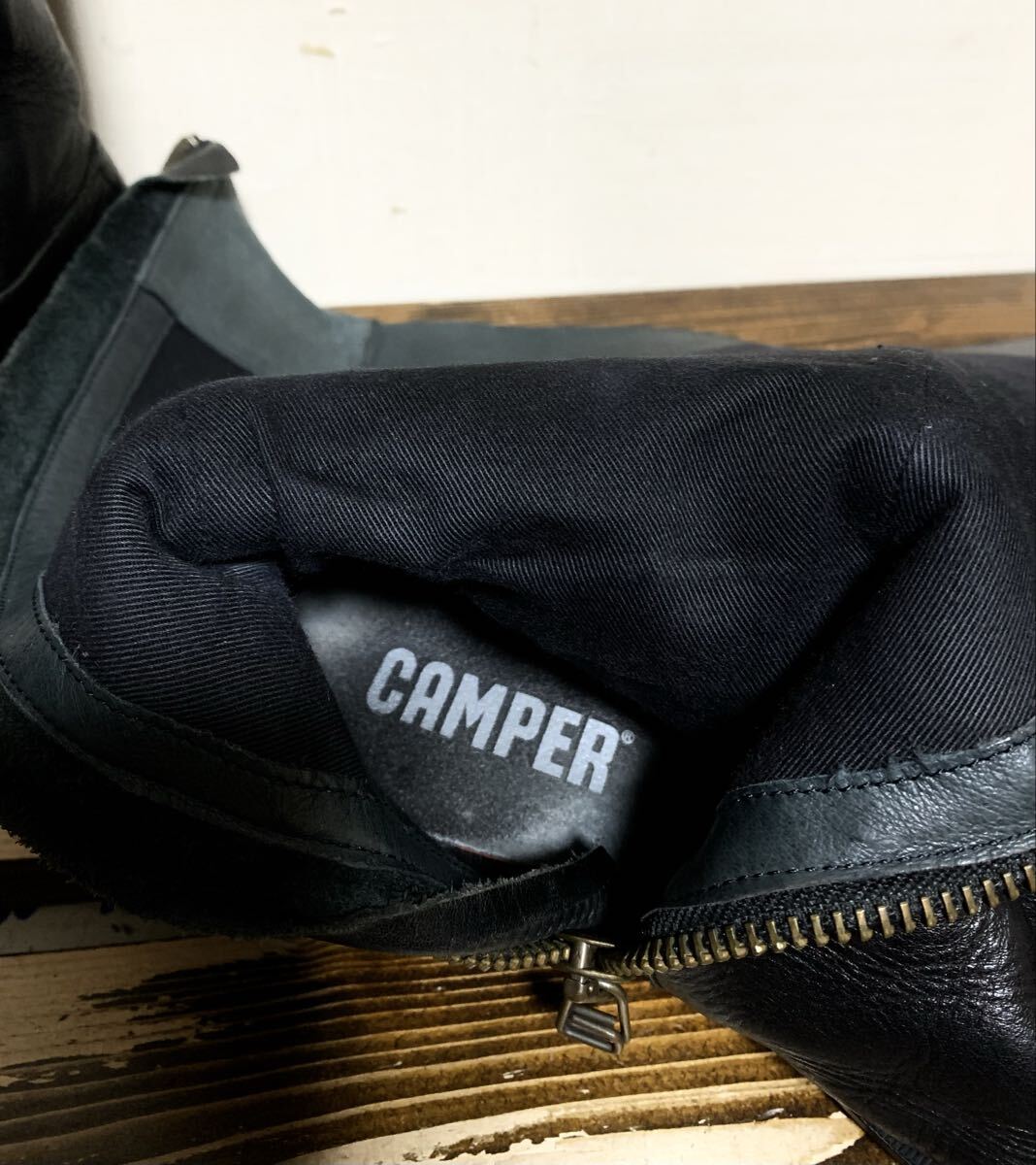 CAMPER(カンペール).サイドジップ レザー ロング ブーツ 39(24.5位/レディース/黒/上質.牛革/バイカー/UK ロッカーズ/maxfritz degner type_画像9