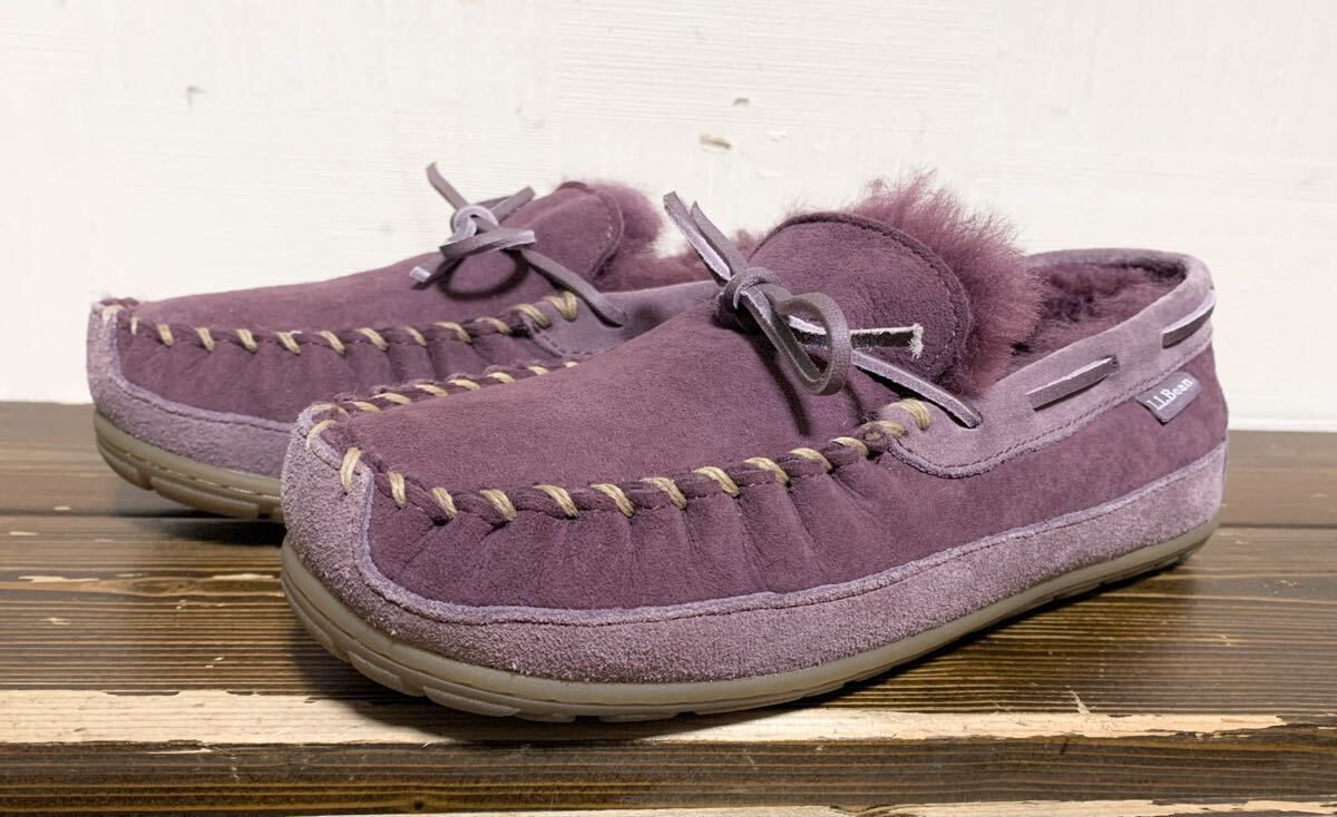 新品同様L.L.Bean.リアル ムートン レザー スリッポン シューズ M(25/レディース/ウィケッド グッド キャンプ モカシン/羊毛革/ugg type)_画像1