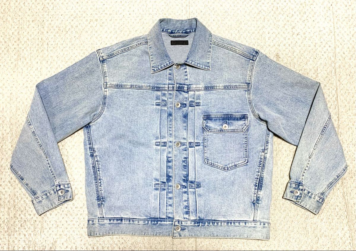 新品同様:UNIQLO.ファースト タイプ デニム ジャケット M(オーバーサイズ/Gジャン/ストレッチ/肩52幅60丈64/levis 1st type/藤原裕)_画像3