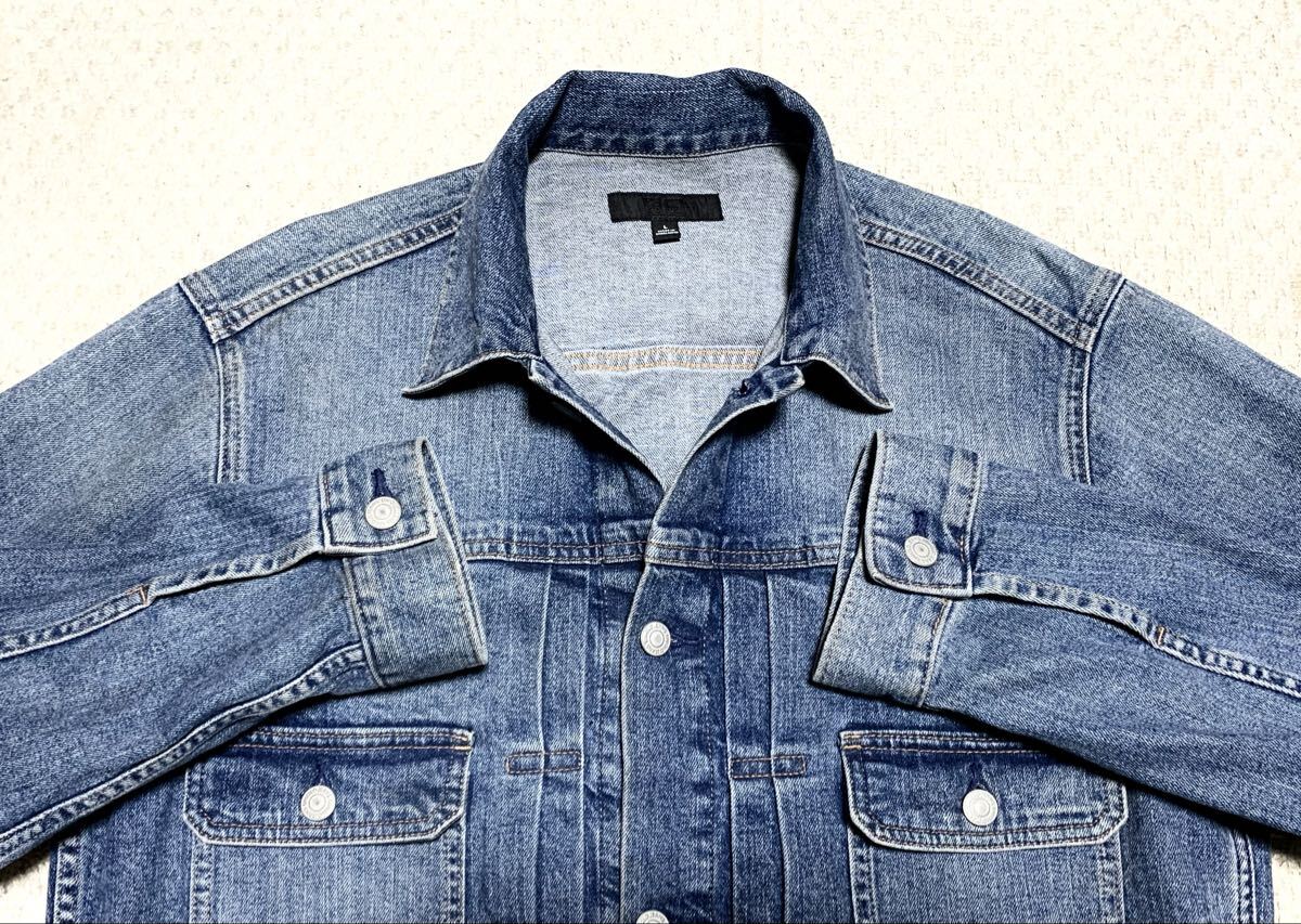 新品同様:UNIQLO(ユニクロ).セカンド タイプ デニム ジャケット L(Gジャン/ストレッチ/オーバーサイズ/肩49幅60丈66/levis 2nd type/藤原裕_画像4
