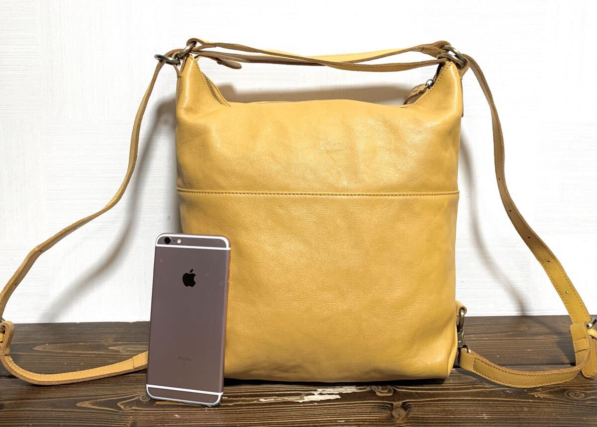 美品:M+Atlanta(アトランタ).レザーリュック(2WAY/兼 ショルダーバッグ/上質.牛革/ジップ開/H33W34D13/旅行.買い物/aniary genten type)_画像4