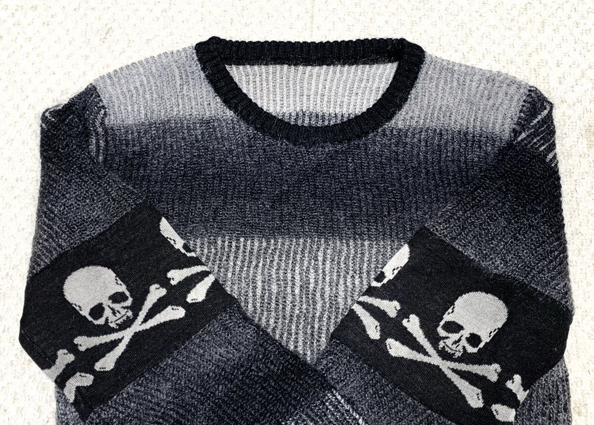 極上:Roen(ロエン).モヘア ニット 44(S/スカル柄 切替/肩43幅48丈68/UK パンク/V系/raleigh tornado mart kmrii kgb type/日本製/レザー)_画像4