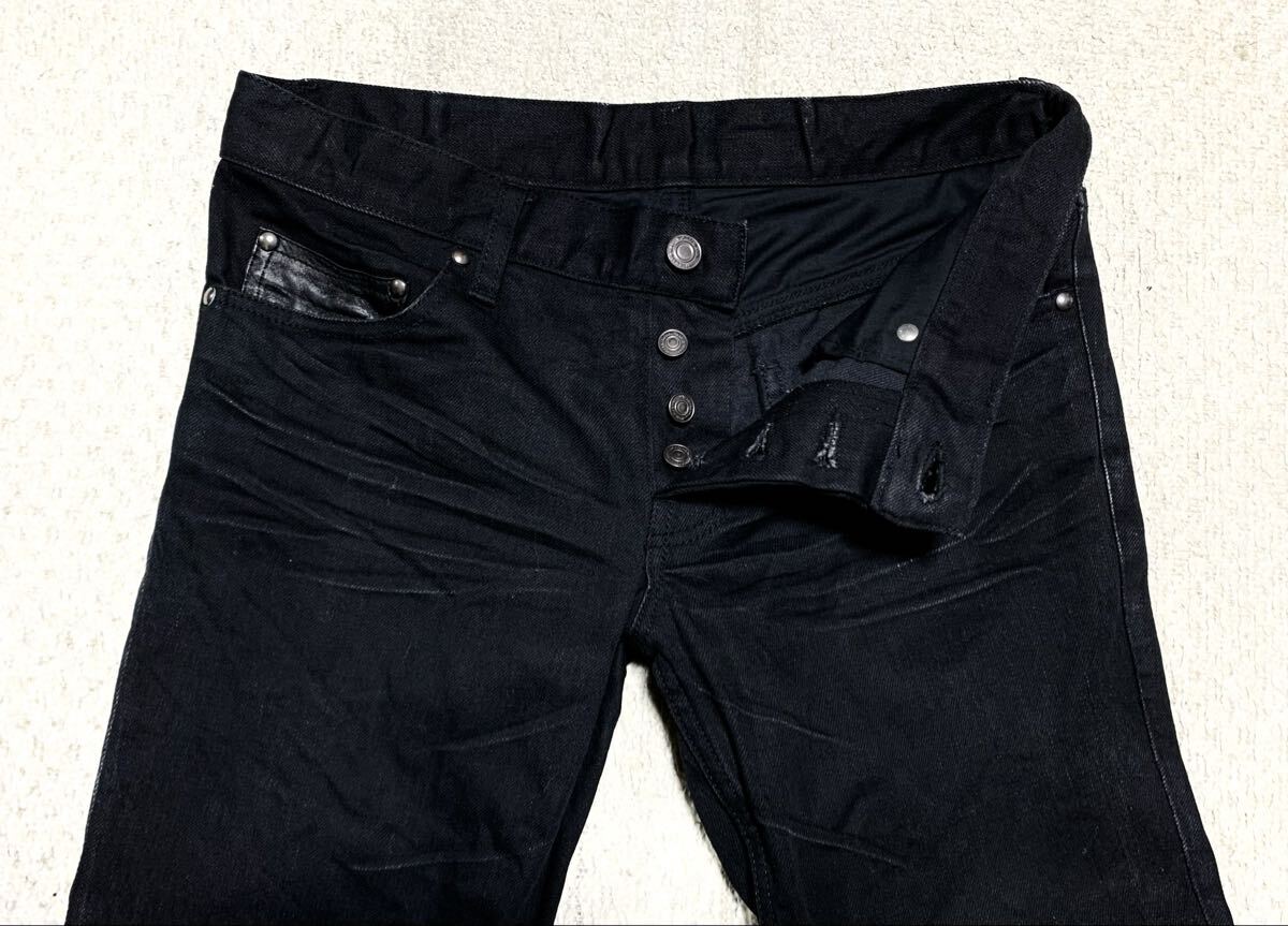 SHELLAC(シェラック).スキニー デニム 46(顔料 ブラック/シワ加工/一部 ラムレザー/W83股下95/日本製/V系/5351 tornado mart type)_画像3