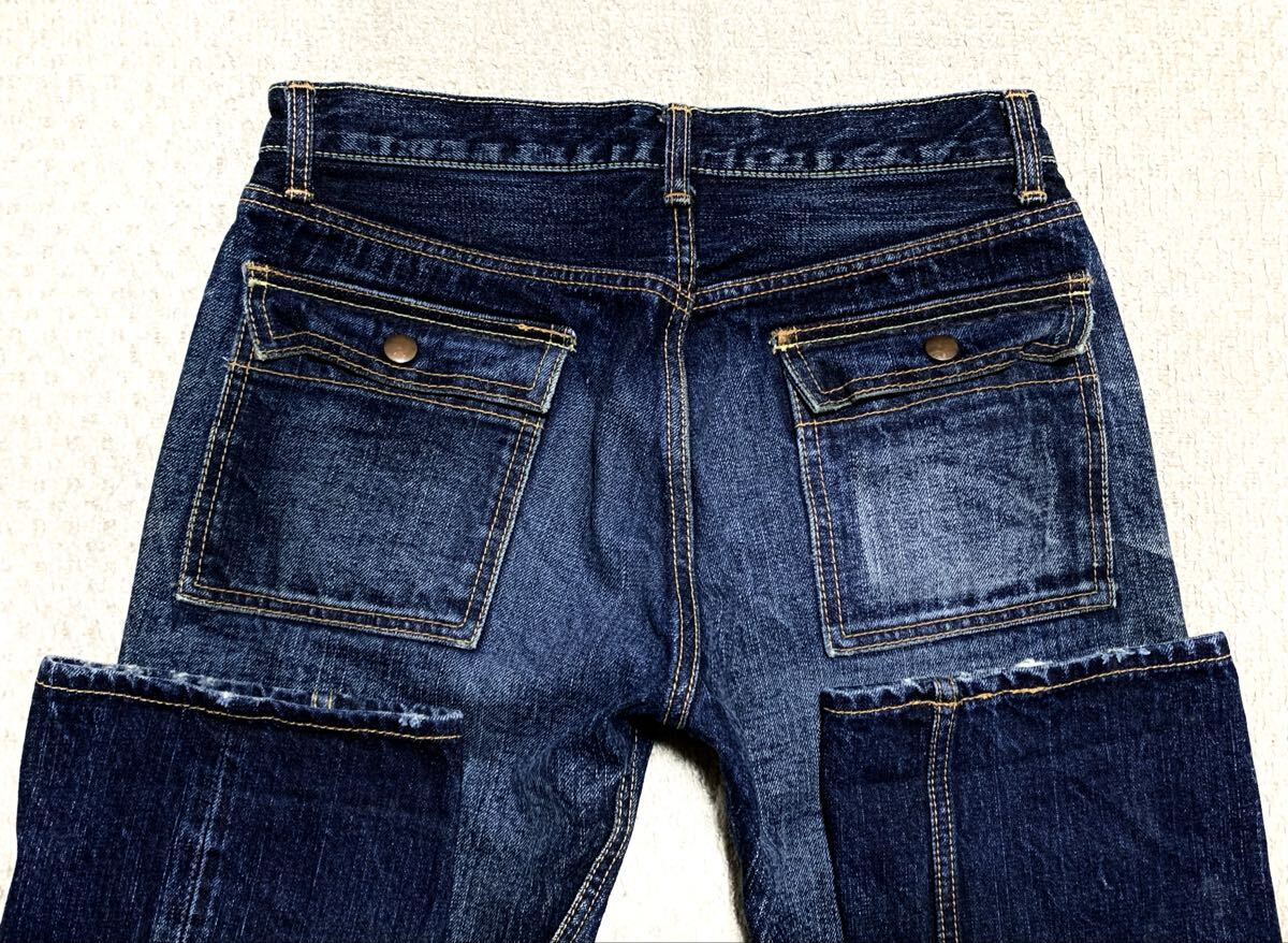 極上:備中倉敷工房 ETERNAL.ビンテージ加工 デニム ブッシュ パンツ 30(綿100/セルビッチ/W77股下81/エターナル/johnbull workers type)_画像4