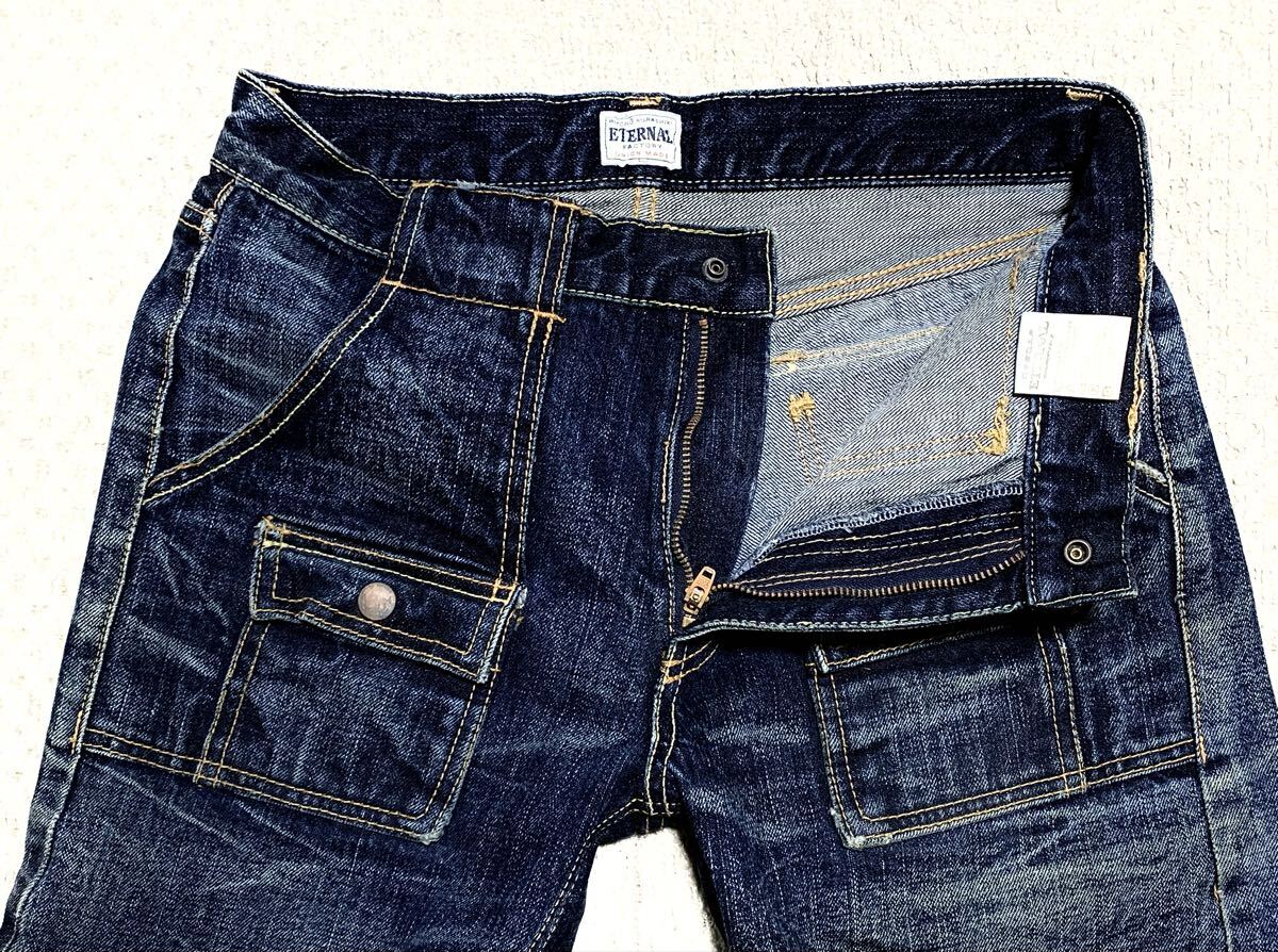 極上:備中倉敷工房 ETERNAL.ビンテージ加工 デニム ブッシュ パンツ 30(綿100/セルビッチ/W77股下81/エターナル/johnbull workers type)_画像3