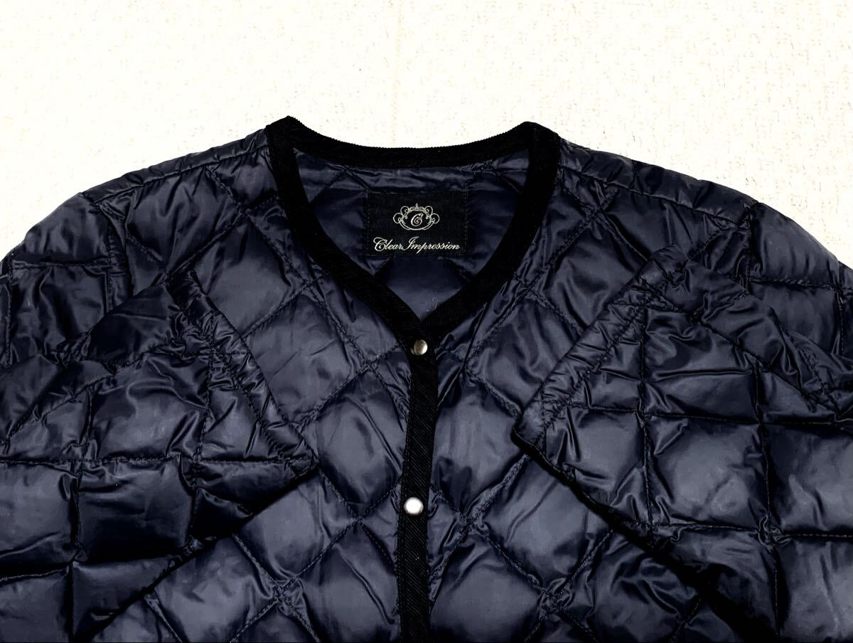 新品同様:CLEAR IMPRESSION(クリアインプレッション).ノーカラー ダウン キルティング ジャケット 1(黒/肩37幅46丈62/uniqlo taion type)_画像4