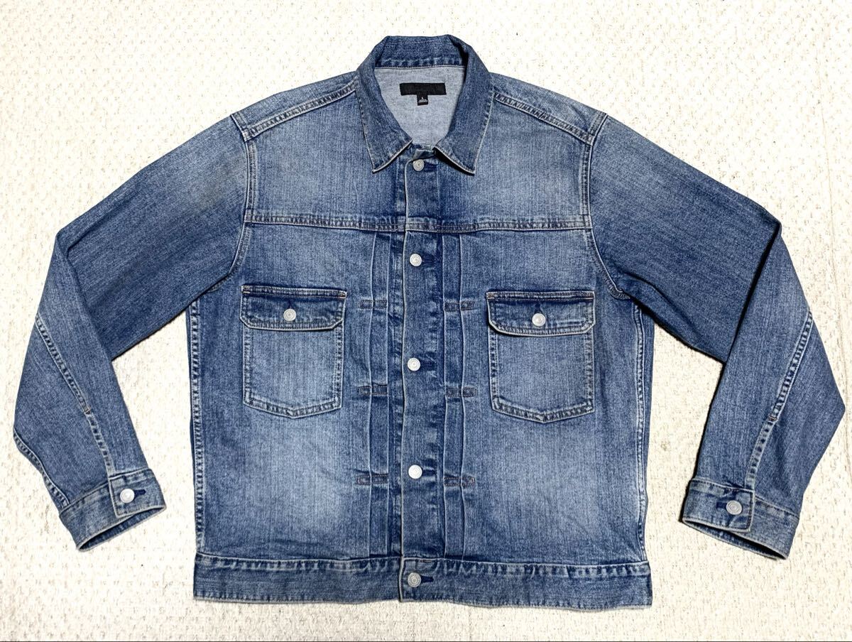 新品同様:UNIQLO(ユニクロ).セカンド タイプ デニム ジャケット L(Gジャン/ストレッチ/オーバーサイズ/肩49幅60丈66/levis 2nd type/藤原裕_画像3
