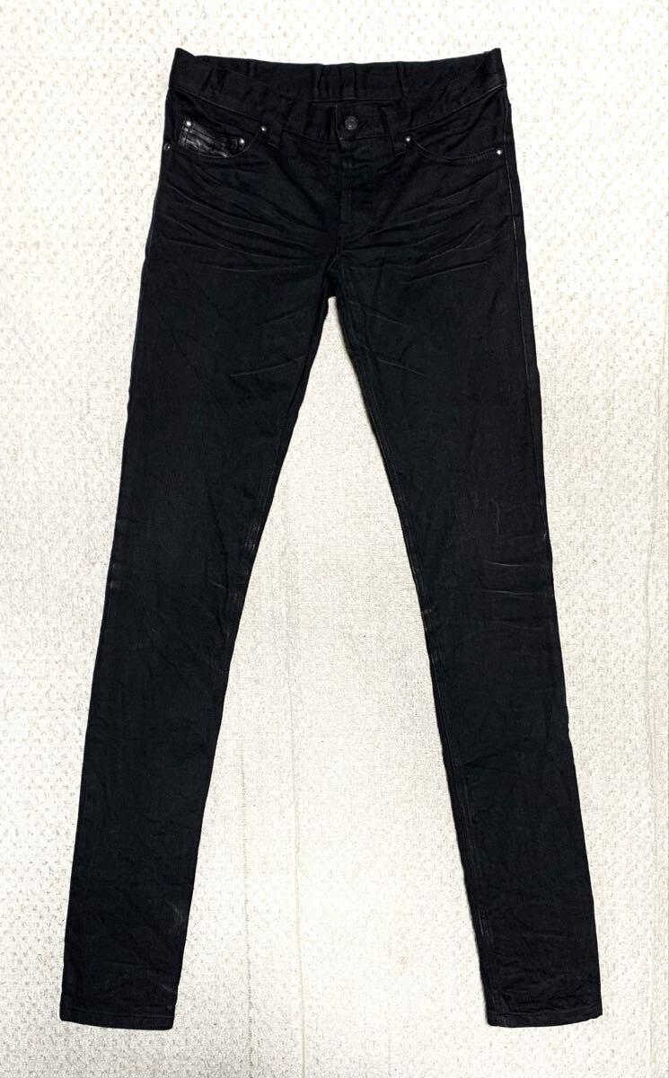SHELLAC(シェラック).スキニー デニム 46(顔料 ブラック/シワ加工/一部 ラムレザー/W83股下95/日本製/V系/5351 tornado mart type)_画像1