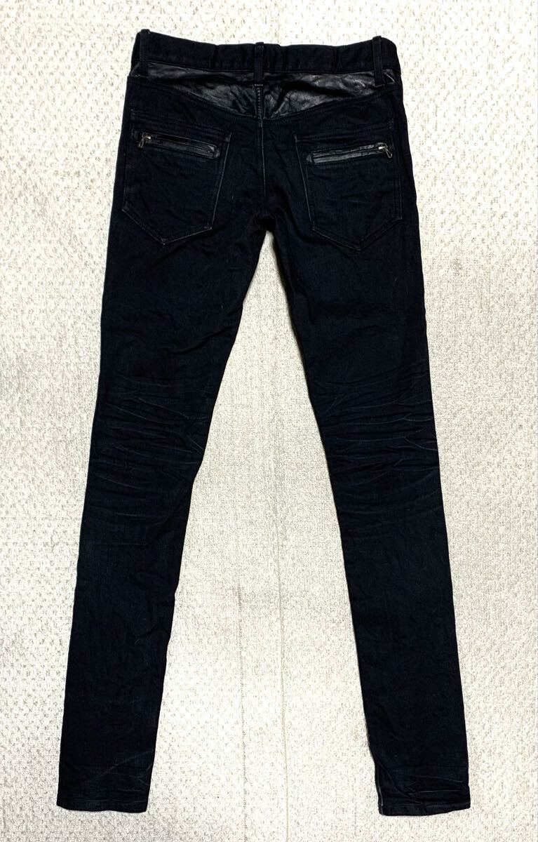 SHELLAC(シェラック).スキニー デニム 46(顔料 ブラック/シワ加工/一部 ラムレザー/W83股下95/日本製/V系/5351 tornado mart type)_画像2