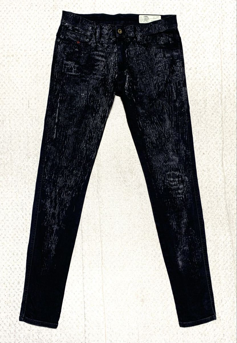 美品:ディーゼル.D-ISTORT.スーパーストレッチ スキニー デニム 31×32(ブラック/W87股下86/V系/ゴシック/tornado mart ジョグジーンズ)_画像1