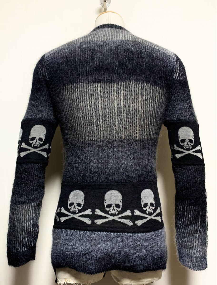 極上:Roen(ロエン).モヘア ニット 44(S/スカル柄 切替/肩43幅48丈68/UK パンク/V系/raleigh tornado mart kmrii kgb type/日本製/レザー)_画像2