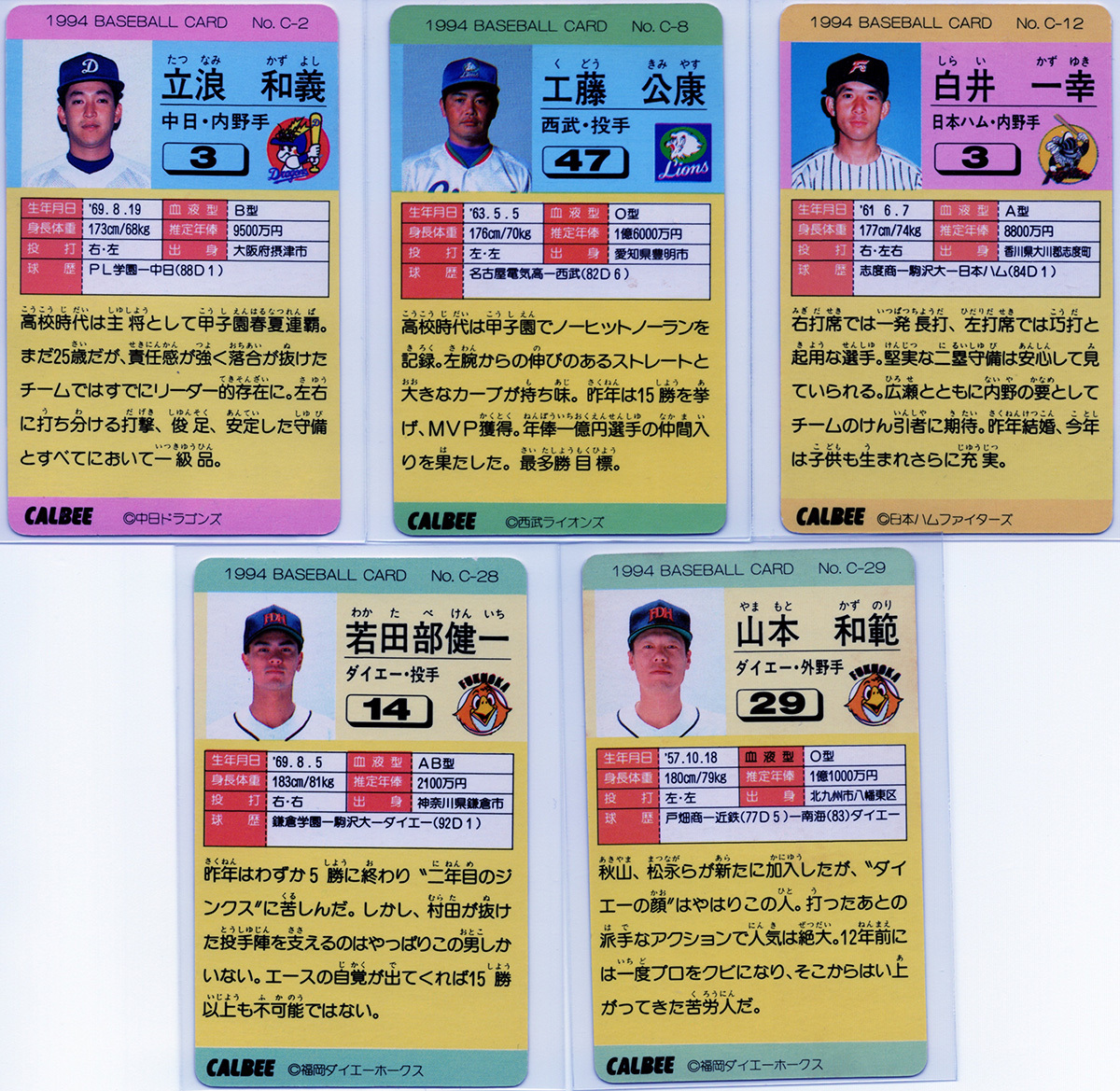 1994 Calbee район версия 5 шт. комплект Hokkaido * Sanyo * Kyushu ограниченая версия Professional Baseball chip s продажа комплектом 