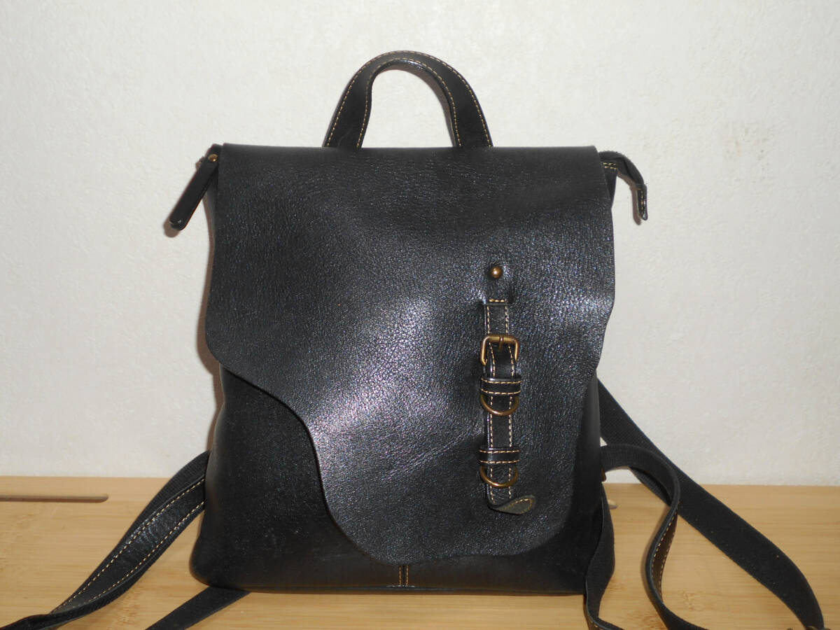日本製☆本革レザー リュックサック バッグ 鞄 黒 (3E 9 _画像1