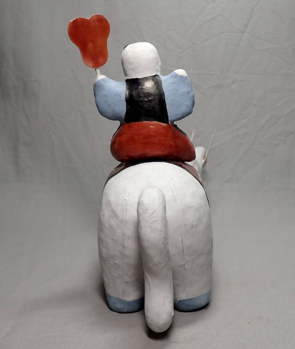 時代【古い三春人形 三春張子 首振り 象乗り唐子 高さ19.6cm 紙箱付】日本人形 郷土玩具 土人形 民芸品 伝統工芸 福島県 置物 和風 古民具_画像5