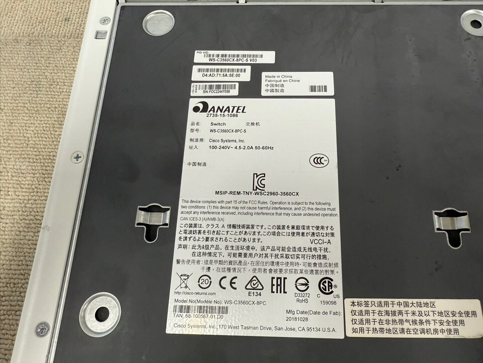 Cisco WS-C3560CX-8PC-S V03 8-Port PoE Switch 初期化済み_画像3