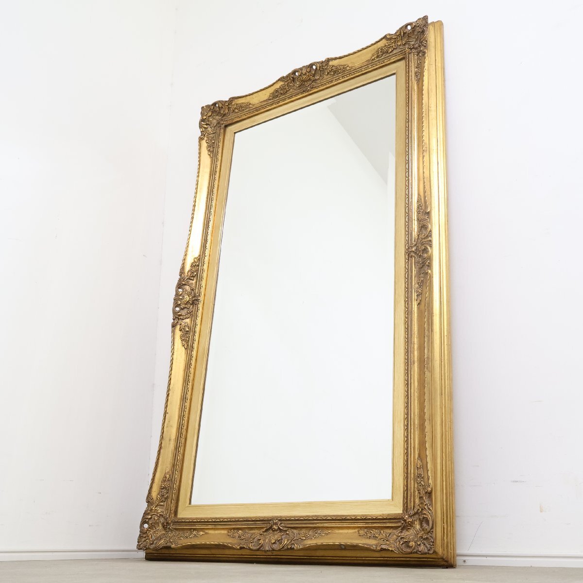 特大 約145×85 豪華装飾 ゴールドフレーム ミラー 姿見 鏡 ロココ調 ウォールミラー 店舗什器 アンティーク調/11B2511009_画像3