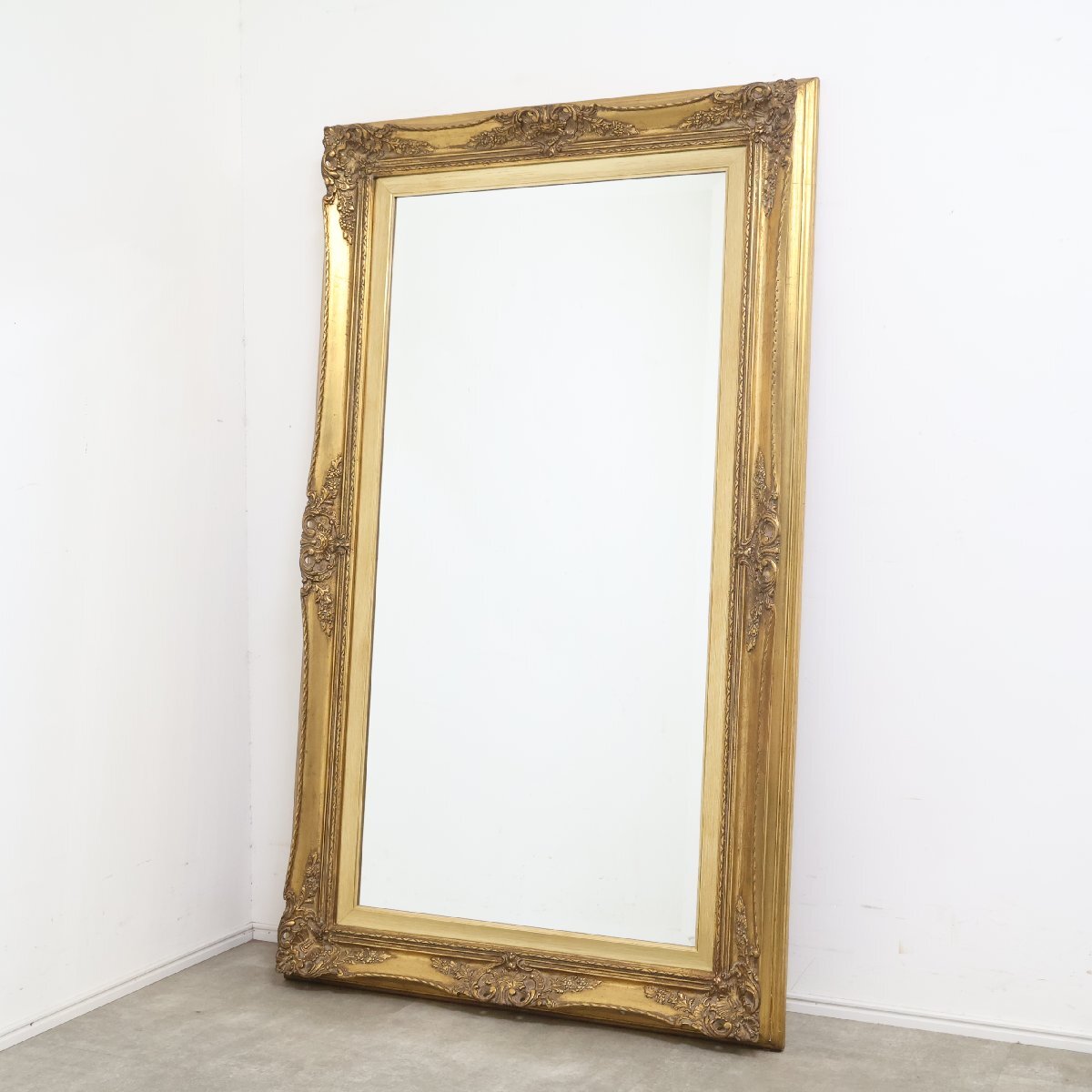 特大 約145×85 豪華装飾 ゴールドフレーム ミラー 姿見 鏡 ロココ調 ウォールミラー 店舗什器 アンティーク調/11B2511009_画像1
