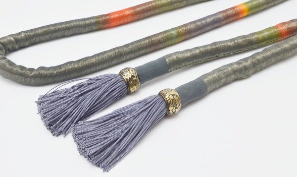 良品 和装小物 帯揚げ 帯締め 正絹 丸ぐけ モスグリーン系 ブラウン系 タマムシ 重ね襟 大正ロマン 振り袖 成人式 結婚式_画像2