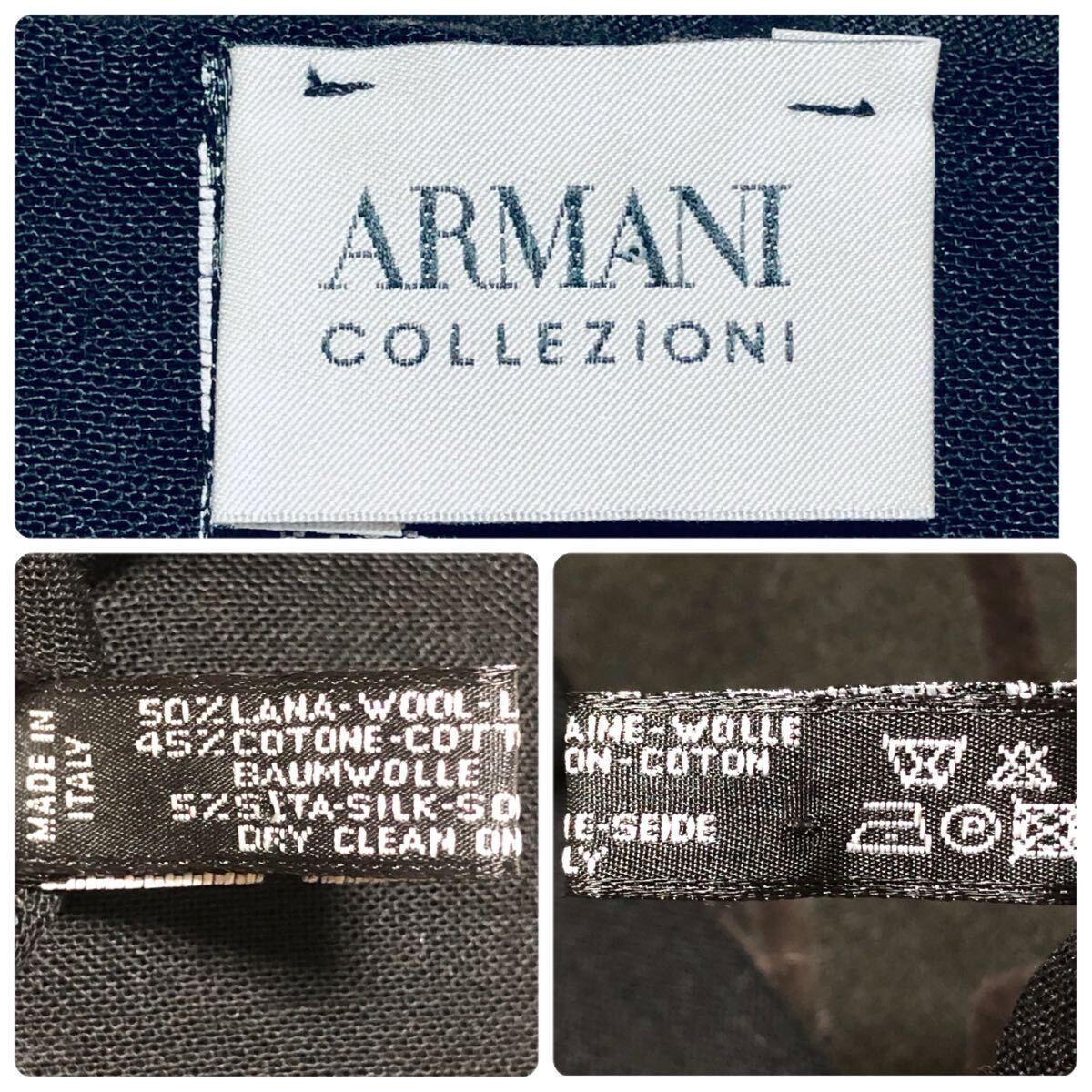 ■美品■ARMANI COLLEZIONI アルマーニ コレツィオーニ　マフラー　波線ストライプ　ブラック　イタリア製　ウール×コットン×シルク_画像6