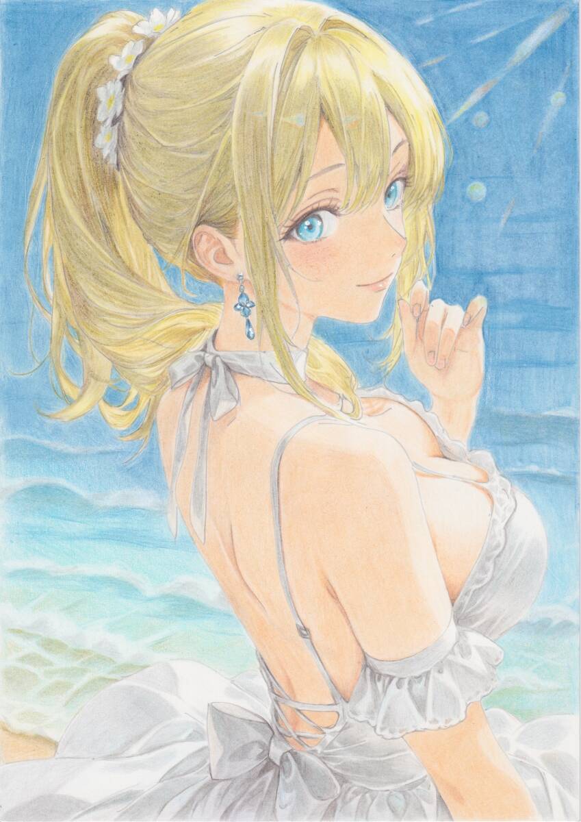 [ один пункт предмет ] оригинал Blond "конский хвост" прекрасный женщина рука .. искусство постер иллюстрации исходная картина A4 размер рукописный текст .