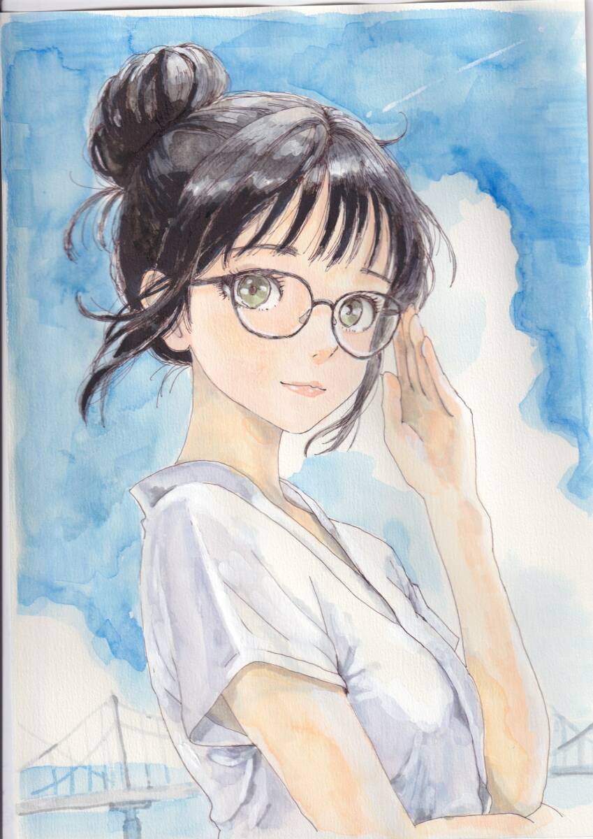 [ один пункт предмет ] оригинал очки прекрасный девушка рука .. искусство постер иллюстрации исходная картина A4 размер рукописный текст .