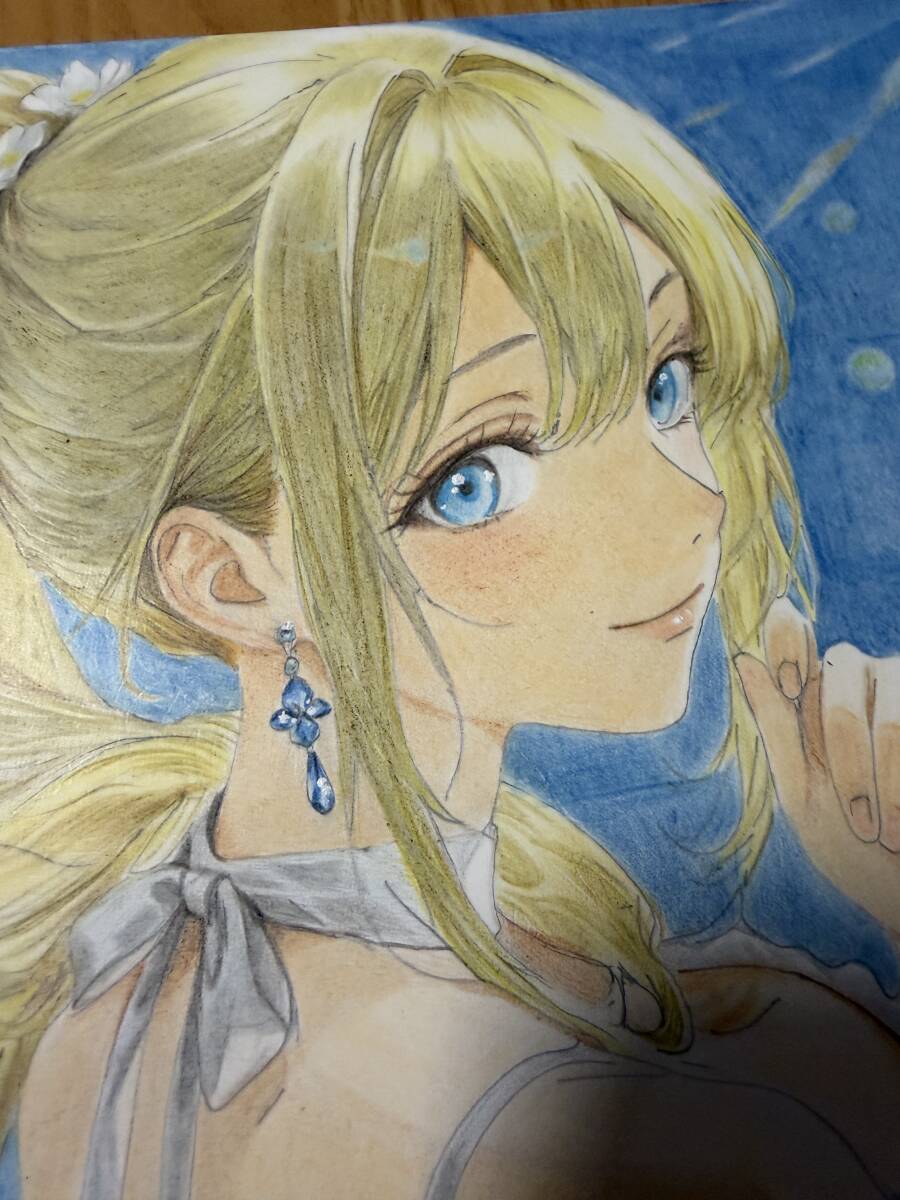 [ один пункт предмет ] оригинал Blond "конский хвост" прекрасный женщина рука .. искусство постер иллюстрации исходная картина A4 размер рукописный текст .