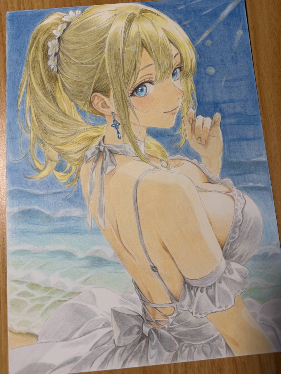 [ один пункт предмет ] оригинал Blond "конский хвост" прекрасный женщина рука .. искусство постер иллюстрации исходная картина A4 размер рукописный текст .