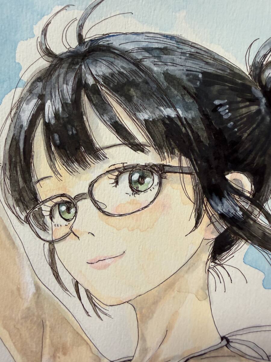 [ один пункт предмет ] оригинал Cheer девушка очки чёрный . прекрасный девушка рука .. искусство постер иллюстрации исходная картина A4 размер рукописный текст .