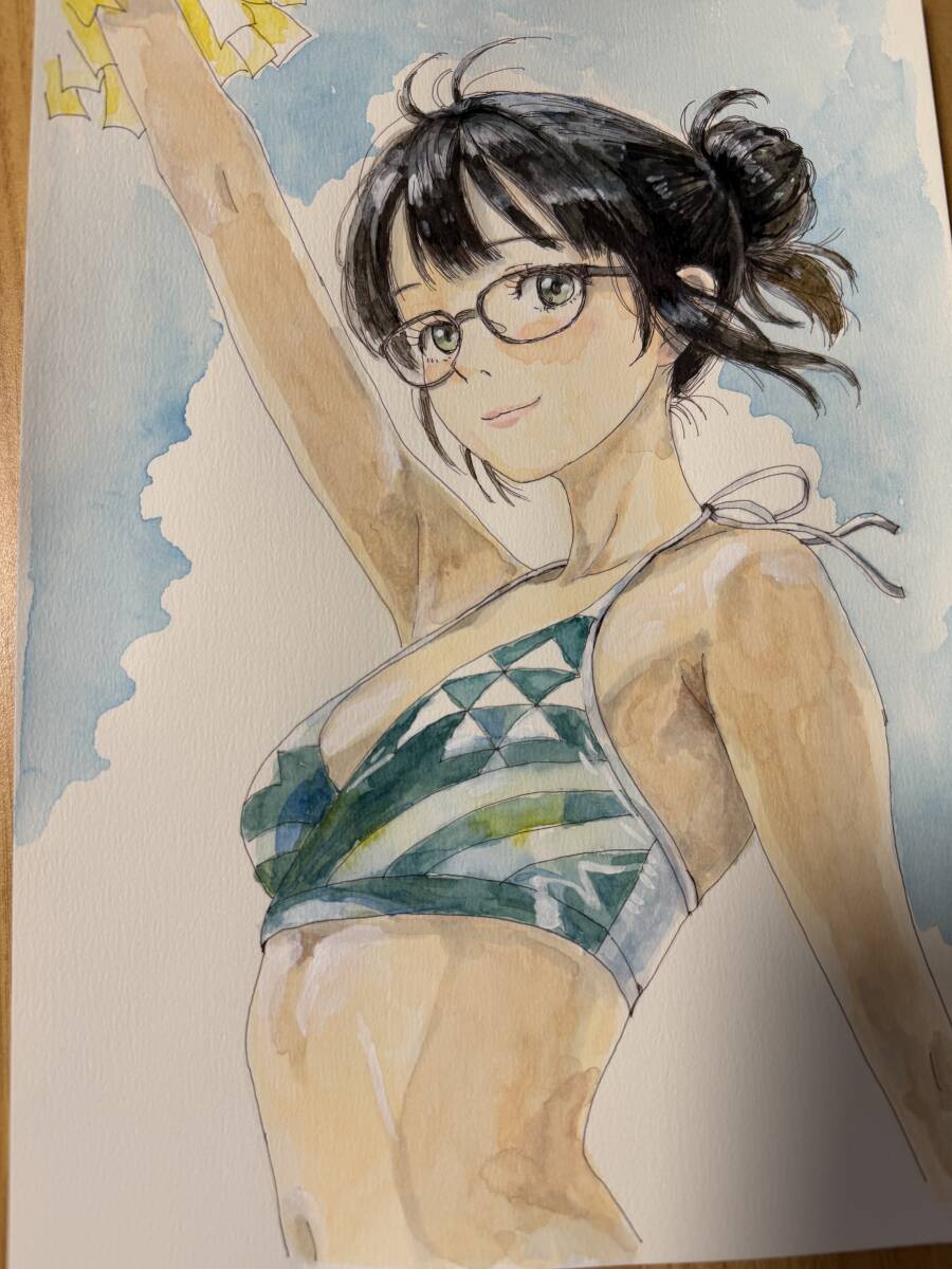 [ один пункт предмет ] оригинал Cheer девушка очки чёрный . прекрасный девушка рука .. искусство постер иллюстрации исходная картина A4 размер рукописный текст .