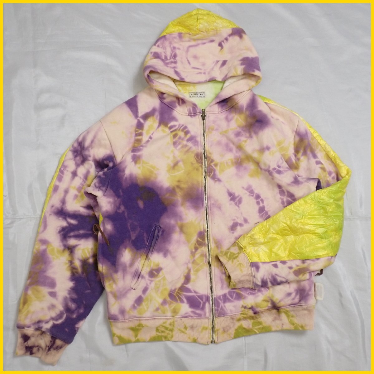 ★KAPITAL/キャピタル KOUNTRY ジップアップパーカー 2/メンズM相当/ライトピンク系×パープル×イエロー/タイダイ/切替&2000100133_画像1