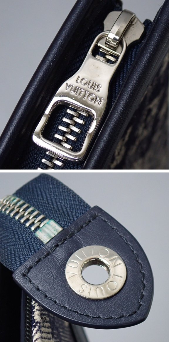 * не использовался Louis Vuitton монограмма гобелен Voyage MM клатч M80034/ темно-синий серия / Denim / пакет * с коробкой &1843300184