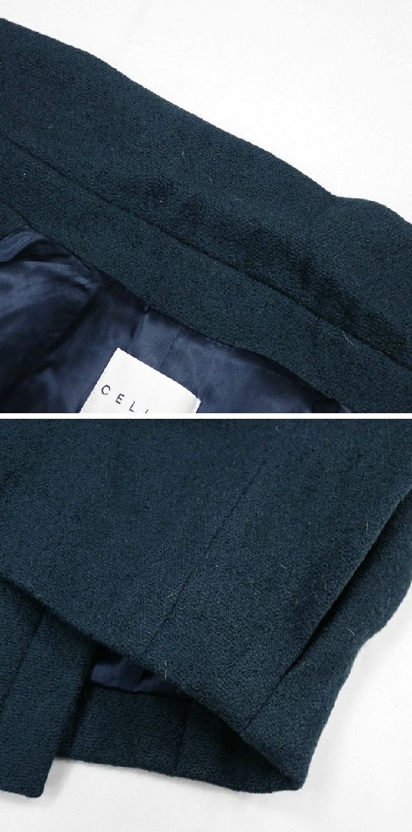 ★CELINE/セリーヌ ステンカラーコート 36/レディースS相当/ダークグリーン系/ウール100％/リボン付き/比翼仕立て&2126300007_画像7