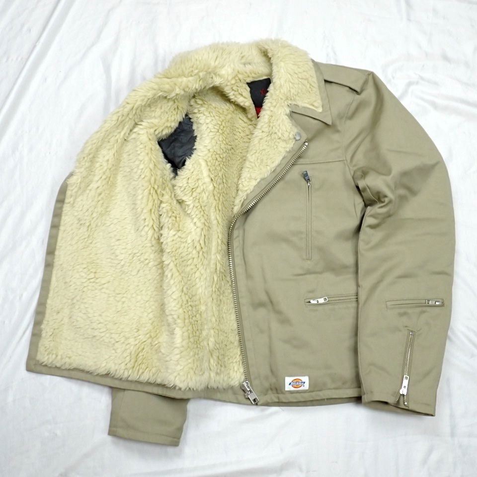 *SWAGGER/ Swagger × Dickies/ Dickies двойной байкерская куртка мужской XL/ хаки бежевый / хлопок 100%/ обратная сторона боа &2177300023