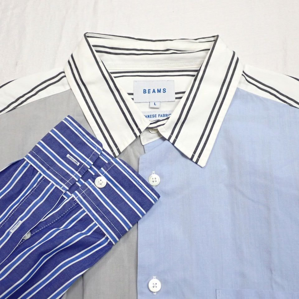 ★BEAMS/ビームス クレイジーパターン 長袖シャツ メンズL/グレー×ライトブルー系/コットン100%&2183500055_画像3