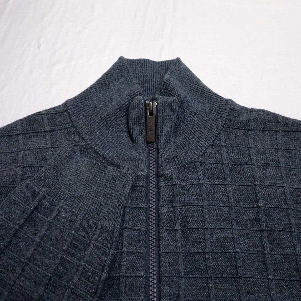 ★美品 カルバンクラインプラティナム ジップアップ ニットジャケット メンズM/ダークグレー/ウール混&2032300359_画像3